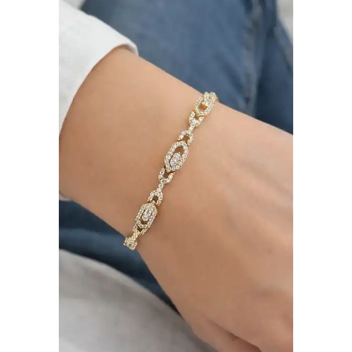 Altın Renk Taş Detaylı Çelik Xupıng VİP Bileklik