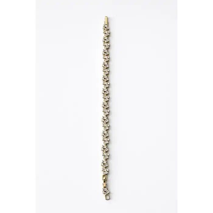 Altın Renk Taş Detaylı Çelik Xupıng VİP Bileklik