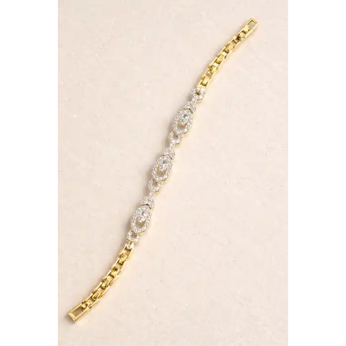 Altın Renk Taş Detaylı Çelik Xupıng VİP Kelepçe Bileklik