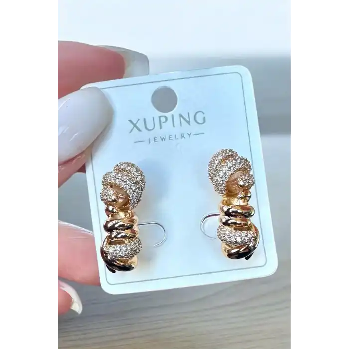 Altın Renk Taş Detaylı Çelik Xuping VİP Küpe (Çift)