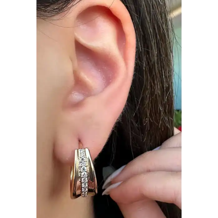 Altın Renk Taş Detaylı Çelik Xuping VİP Küpe (Çift)