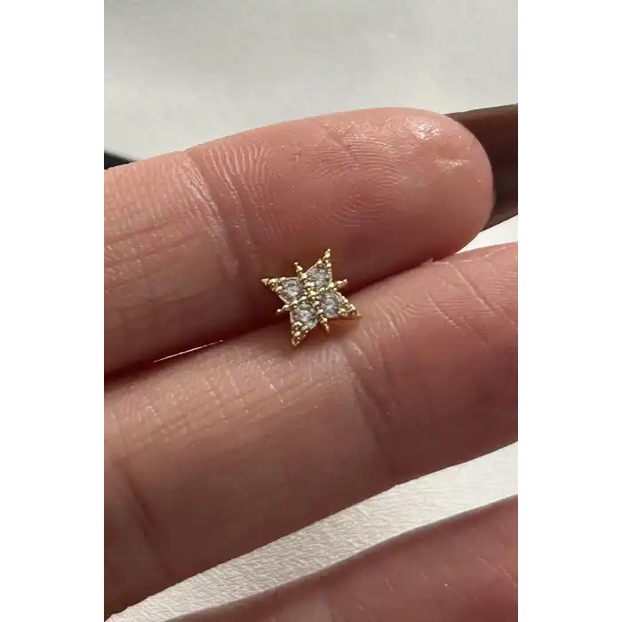 Altın Renk Taş Detaylı Cerrahi Çelik Tragus/Kıkırdak Küpe/Piercing (Tek)