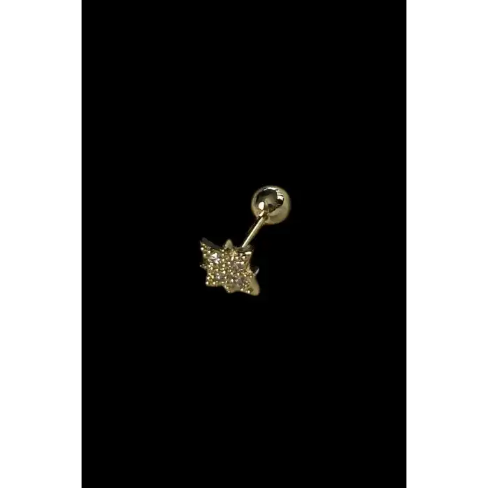 Altın Renk Taş Detaylı Cerrahi Çelik Tragus/Kıkırdak Küpe/Piercing (Tek)
