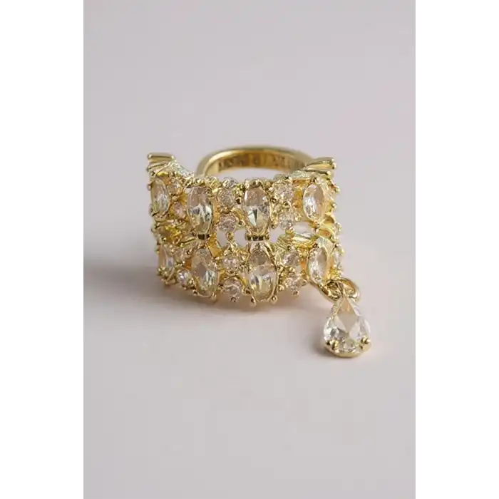 Altın Renk Taş Detaylı Ear Cuff (Tek)