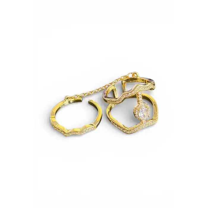 Altın Renk Taş Detaylı İkili Ayarlanabilir Yüzük