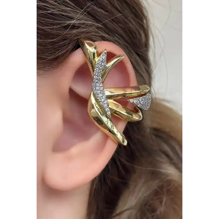 Altın Renk Taş Detaylı Kulak Aksesuarı