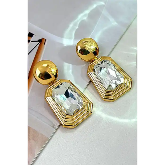 Altın Renk Taş Detaylı Küpe (Çift)