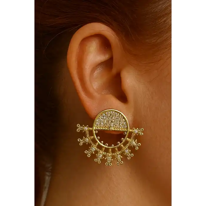 Altın Renk Taş Detaylı Küpe (Çift)