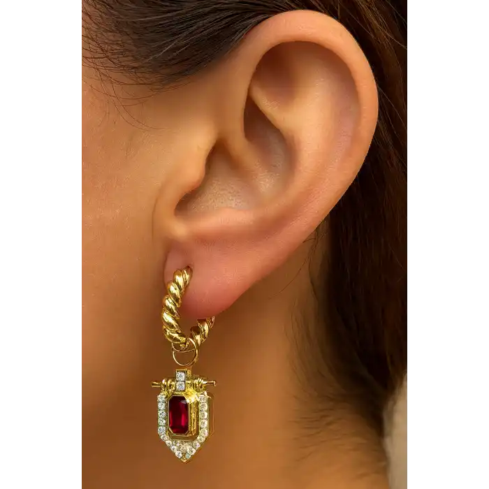 Altın Renk Taş Detaylı Küpe (Çift)