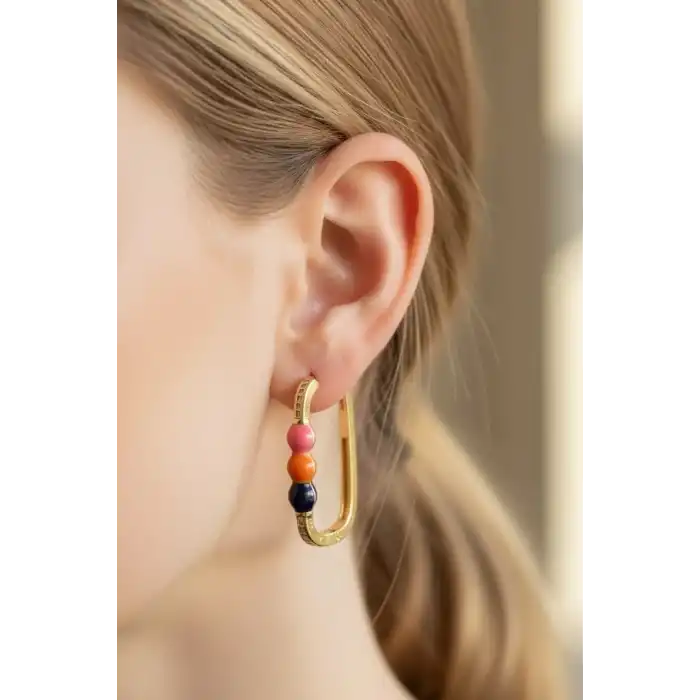 Altın Renk Taş Detaylı Küpe (Çift)