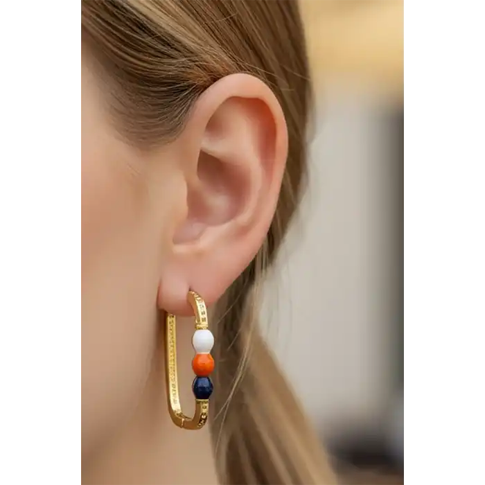 Altın Renk Taş Detaylı Küpe (Çift)