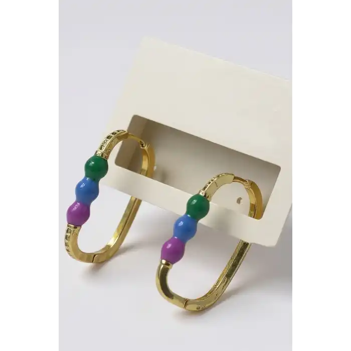 Altın Renk Taş Detaylı Küpe (Çift)