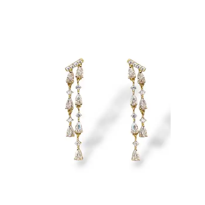 Altın Renk Taş Detaylı Küpe (Çift)