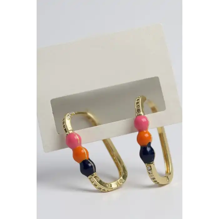 Altın Renk Taş Detaylı Küpe (Çift)