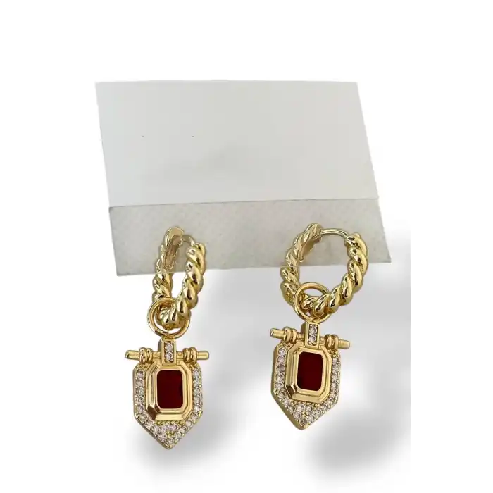 Altın Renk Taş Detaylı Küpe (Çift)