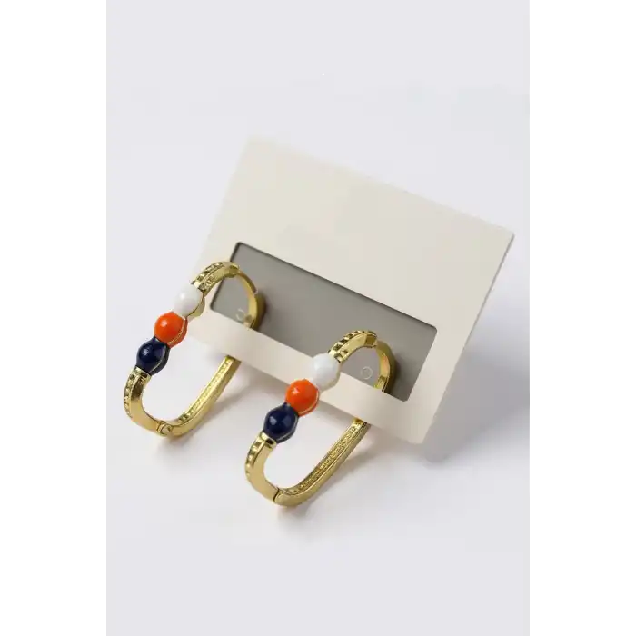 Altın Renk Taş Detaylı Küpe (Çift)