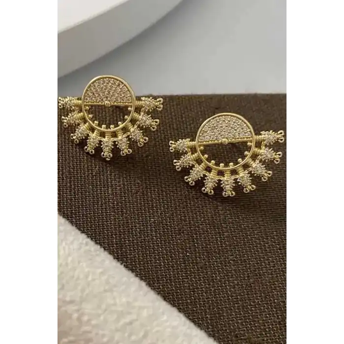 Altın Renk Taş Detaylı Küpe (Çift)