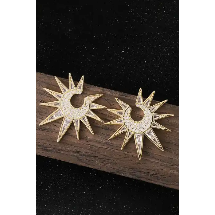 Altın Renk Taş Detaylı Küpe (Çift)