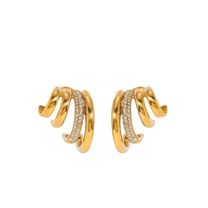 Altın Renk Taş Detaylı Küpe (Çift)