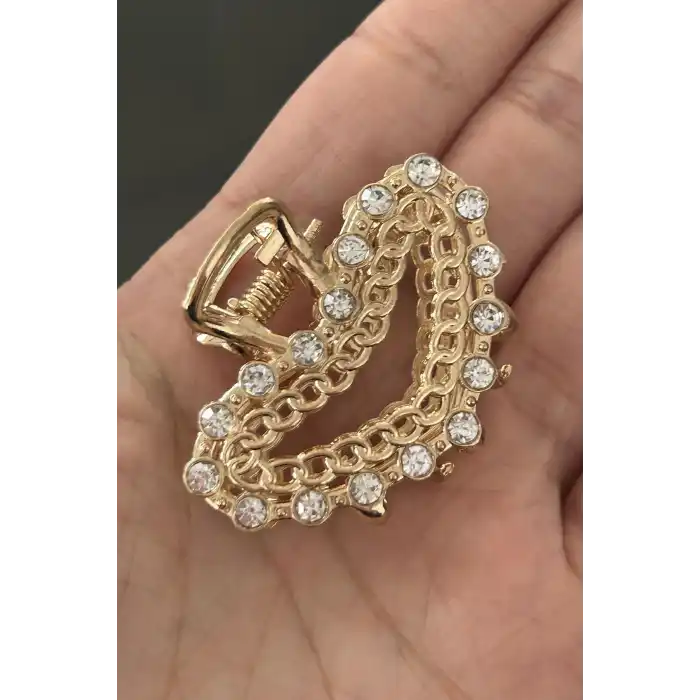 Altın Renk Taş Detaylı Mini Metal Mandal Toka