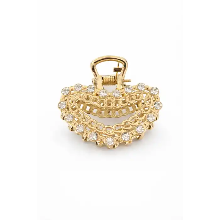 Altın Renk Taş Detaylı Mini Metal Mandal Toka