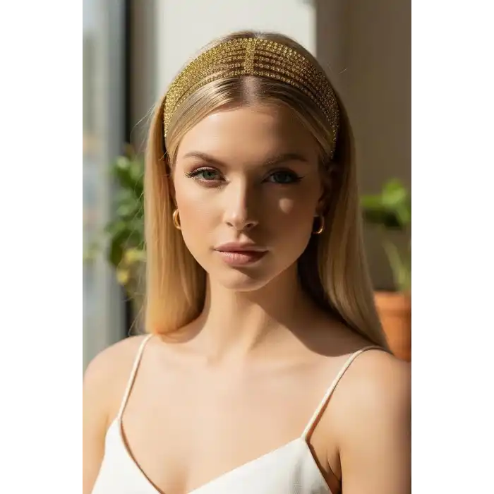 Altın Renk Taş Detaylı Saç Aksesuarı/ Kına Aksesuarı