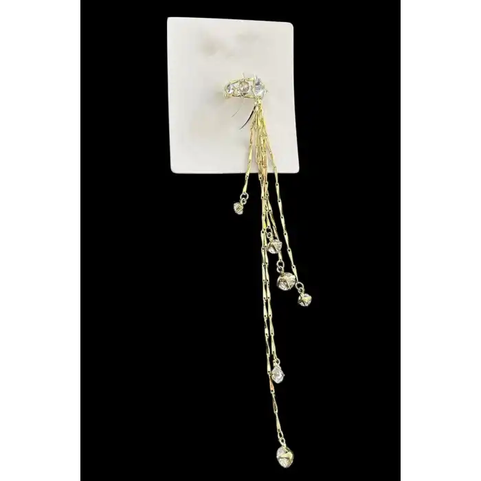 Altın Renk Taş Detaylı Sallantılı Ear Cuff (Tek)
