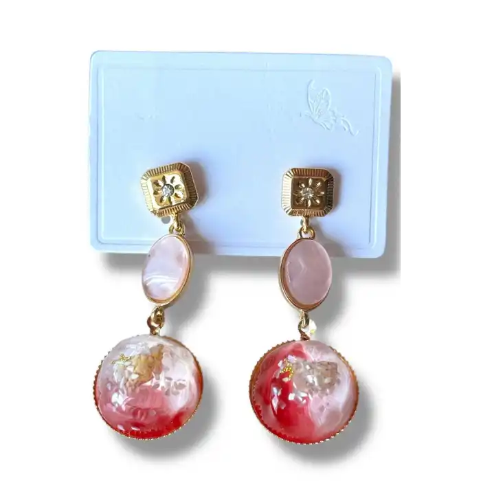 Altın Renk Taş Detaylı Sallantılı küpe (Çift)