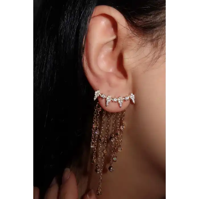 Altın Renk Taş Detaylı Sallantılı VİP YSX Küpe (Çift)