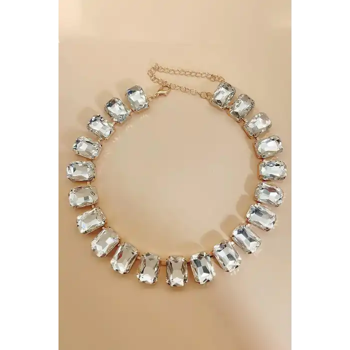 Altın Renk Taş Detaylı Tasarım Abiye Kolye