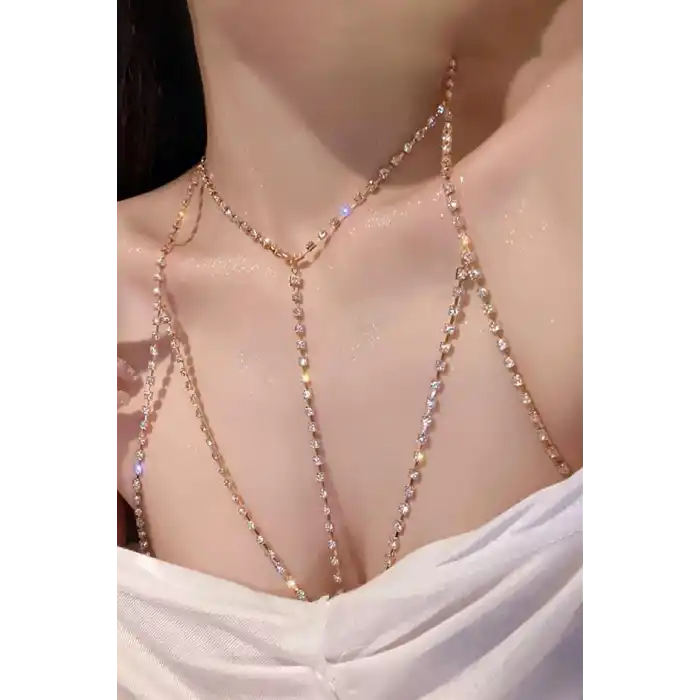 Altın Renk Taş Detaylı Tasarım Vücut Aksesuar