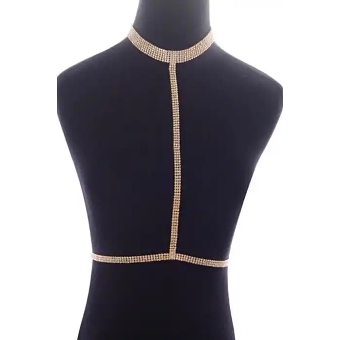 Altın Renk Taş Detaylı Tasarım Vücut Aksesuar