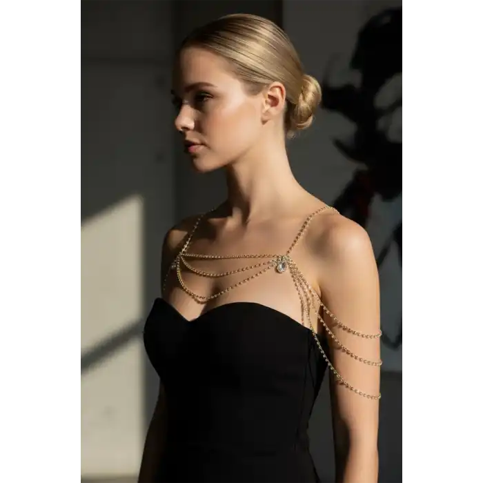 Altın Renk Taş Detaylı Tasarım Vücut Aksesuar