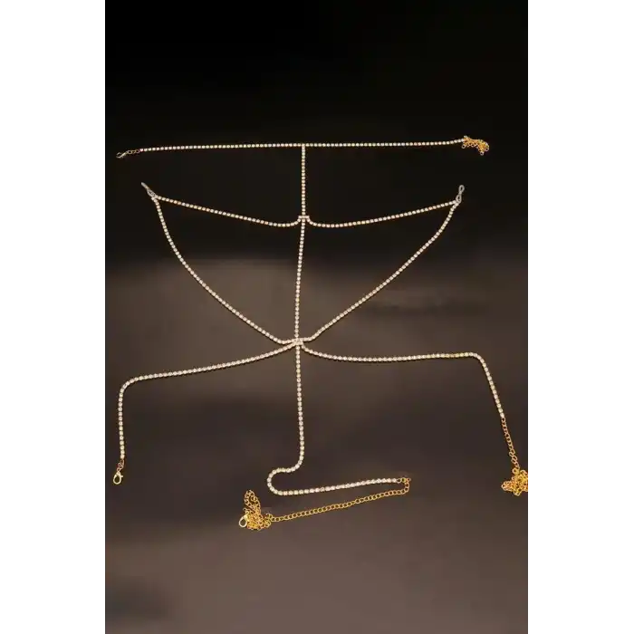 Altın Renk Taş Detaylı Tasarım Vücut Aksesuar