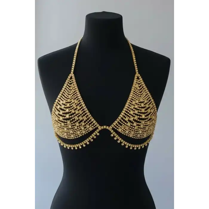 Altın Renk Taş Detaylı Tasarım Vücut Aksesuar