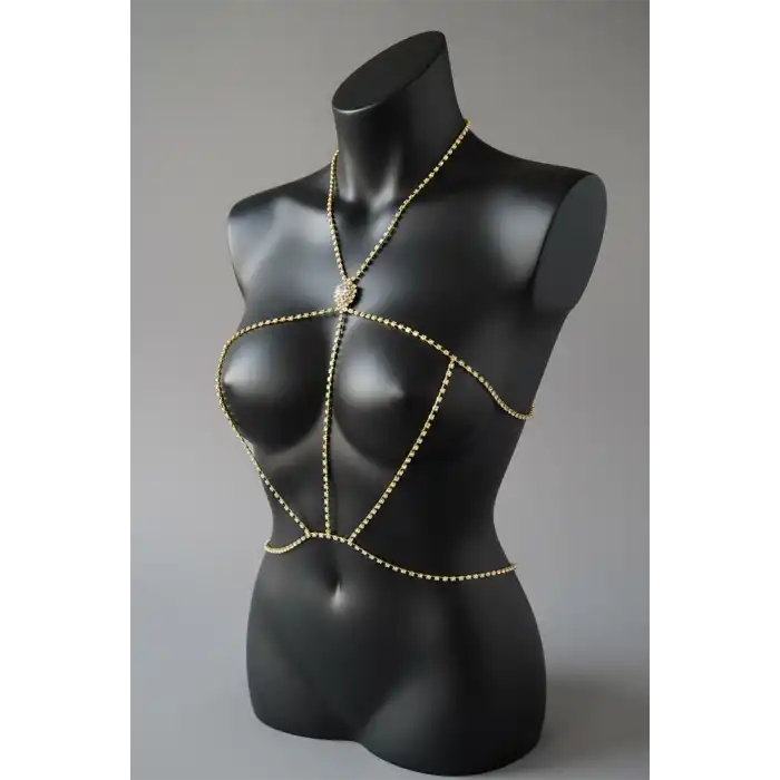 Altın Renk Taş Detaylı Tasarım Vücut Aksesuar