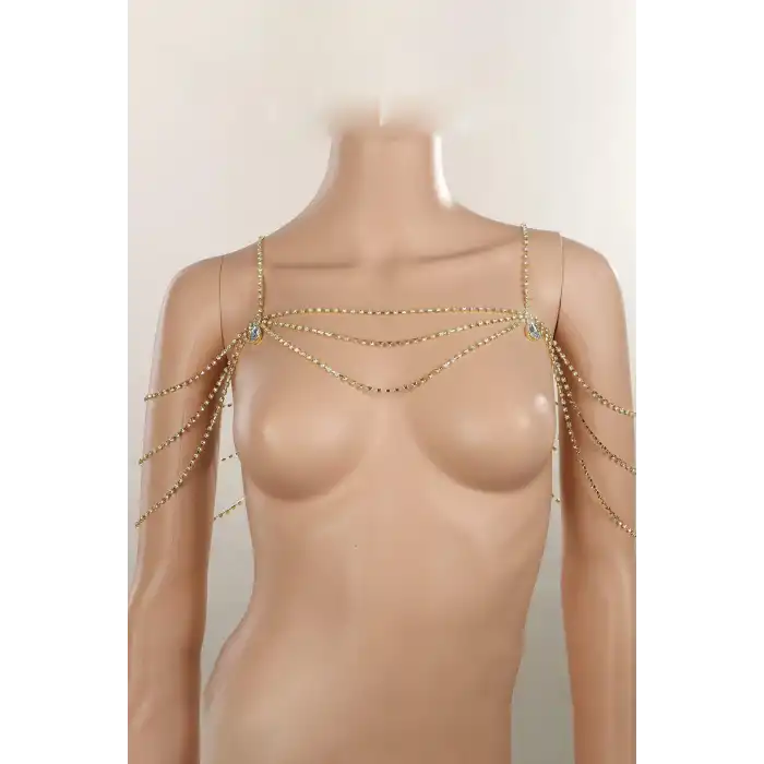 Altın Renk Taş Detaylı Tasarım Vücut Aksesuar