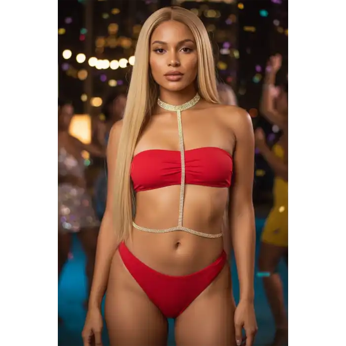 Altın Renk Taş Detaylı Tasarım Vücut Aksesuar