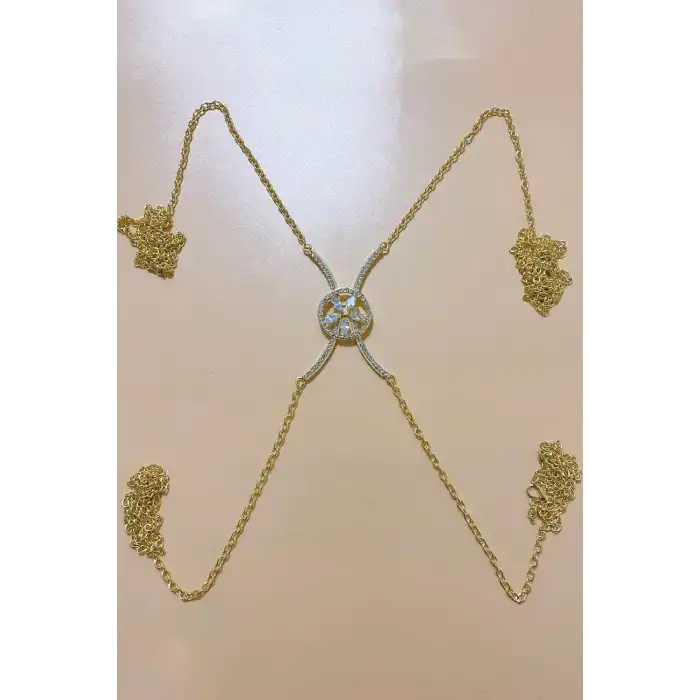 Altın Renk Taş Detaylı Tasarım Vücut Aksesuarı