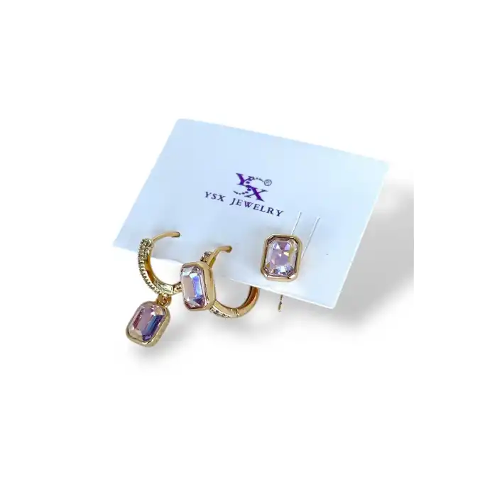 Altın Renk Taş Detaylı VİP 3lü YSX Küpe Set