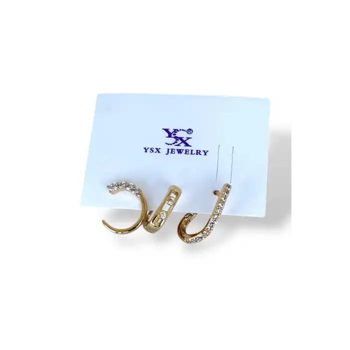 Altın Renk Taş Detaylı VİP 3lü YSX Küpe Set