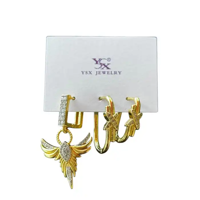 Altın Renk Taş Detaylı VİP 3lü YSX Küpe Set