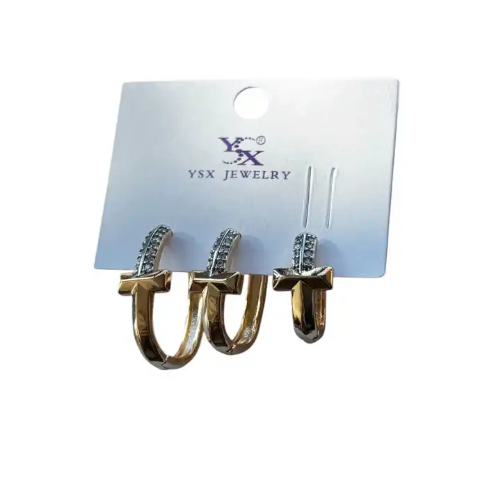 Altın Renk Taş Detaylı VİP 3lü YSX Küpe Set