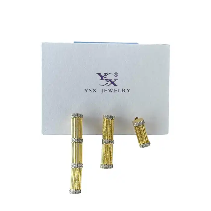 Altın Renk Taş Detaylı VİP 3lü YSX Küpe Set