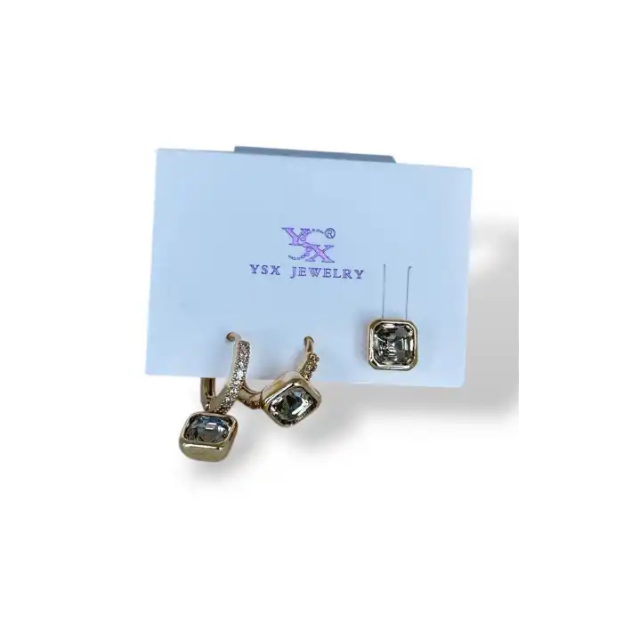 Altın Renk Taş Detaylı VİP 3lü YSX Küpe Set