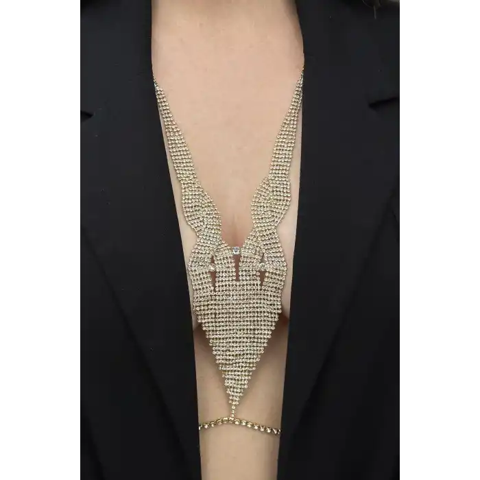 Altın Renk Taş Detaylı Vücut Aksesuarı