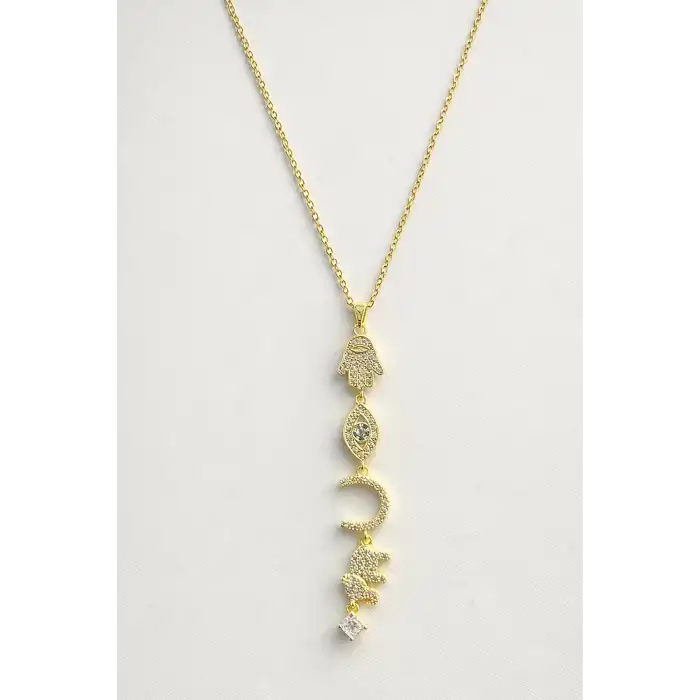 Altın Renk Taş Detaylı Y Kolye