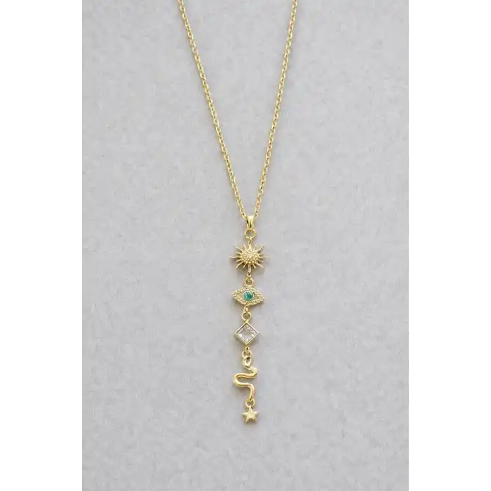 Altın Renk Taş Detaylı Y Kolye
