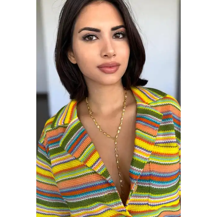 Altın Renk Taş Detaylı Y Kolye