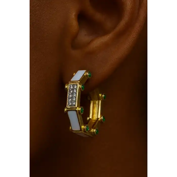 Altın Renk Taş Detaylı YSX Küpe (Çift)